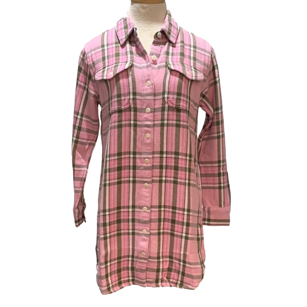 Outerknown sz XS Pink and Green Plaid Shirt Dress NWT